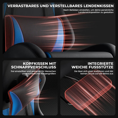 Ergonomic Gaming Chair with Lumbar Support, Adjustable Headrest, Footrest, Height Adjustable Office Gaming Chair for Adults