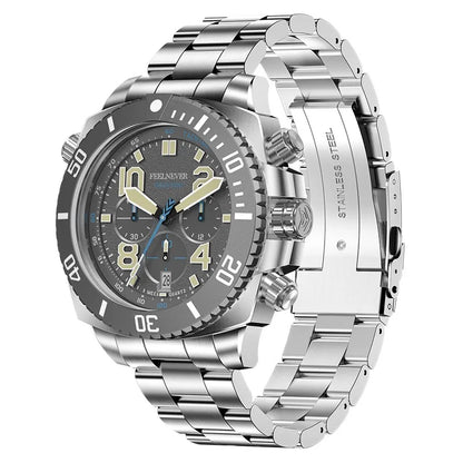 FeelNever Sport Automatic Movement Quartz Watch Stainless Steel Sapphire Crystal Watches Men 500M Waterproof Clocks Reloj Hombre