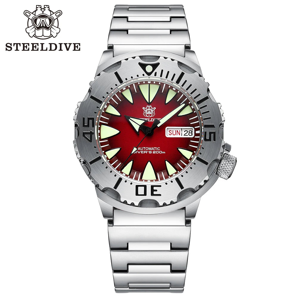 STEELDIVE SD1984 New Arrival 42.2MM M onster 200M Waterproof NH36 Day Function Sapphire Glass Automatic Movement Steel Bracelet