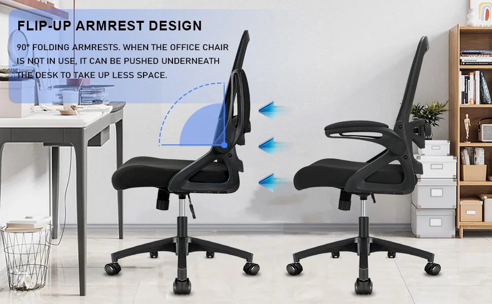 Milacyee Ergonomic Office Chair with Lumbar Support, Adjustable Desk Chair, 90° Flip-Up Armrest, Height Adjustable Mesh Executive Chair