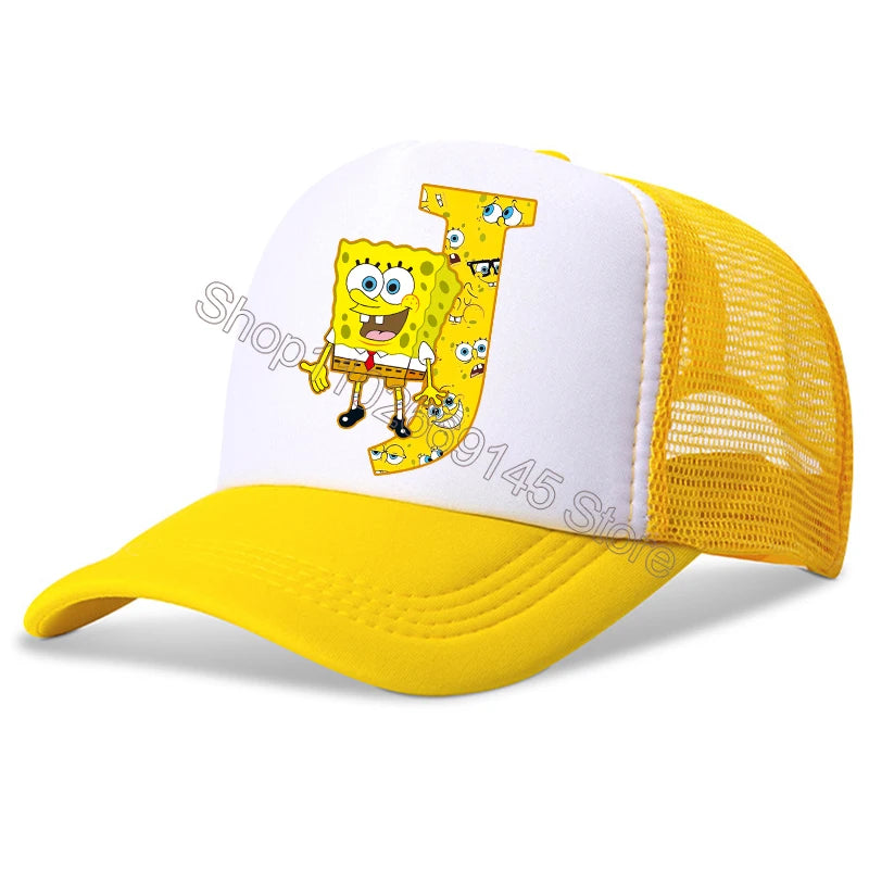 New Spongebob Children Baseball Caps Kawaii Cartoon Letter Printed Hat Kids Casual Sun Hat Adjustable Peaked Cap Birthday Gifts