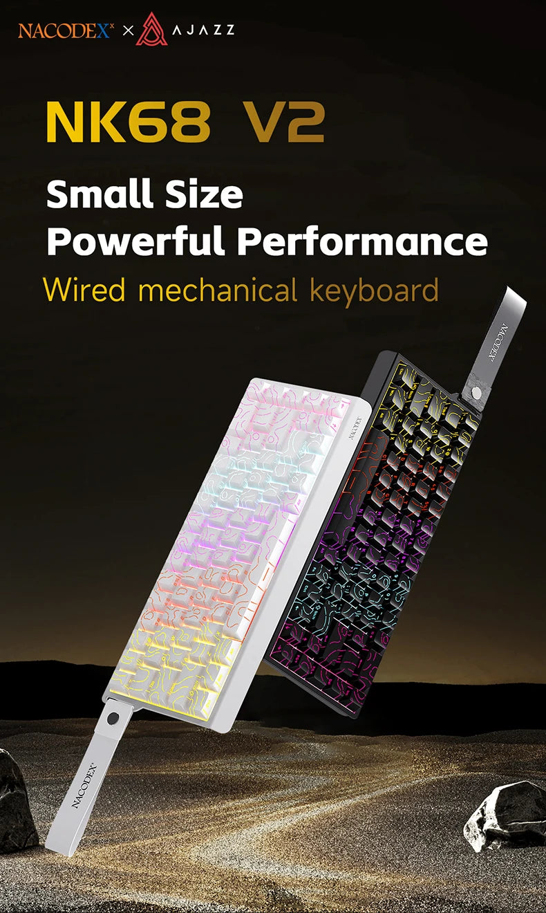 AJAZZ NK68 V2 Wired Mechanical Keyboard Plug and Play 65% Layout Design Sleeve Hot 68-Key Keyboard Colorful Backlight for PC