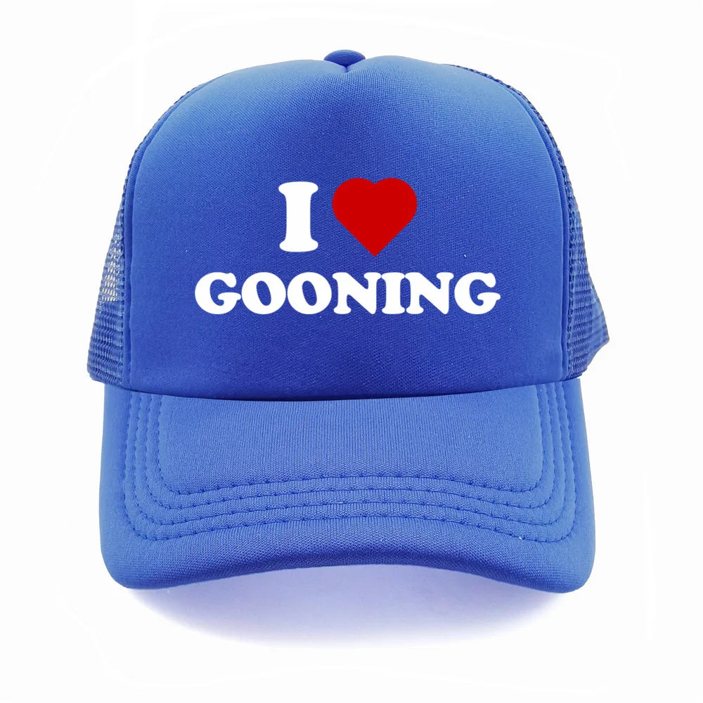 Забавни бейзболни шапки „I Love Gooning“ – готини летни мъжки шапки от мрежа, хумористични шапки тип „тракър“, унисекс шапки от мрежа за външни дейности MZ-080