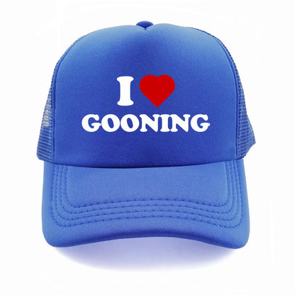 Забавни бейзболни шапки „I Love Gooning“ – готини летни мъжки шапки от мрежа, хумористични шапки тип „тракър“, унисекс шапки от мрежа за външни дейности MZ-080