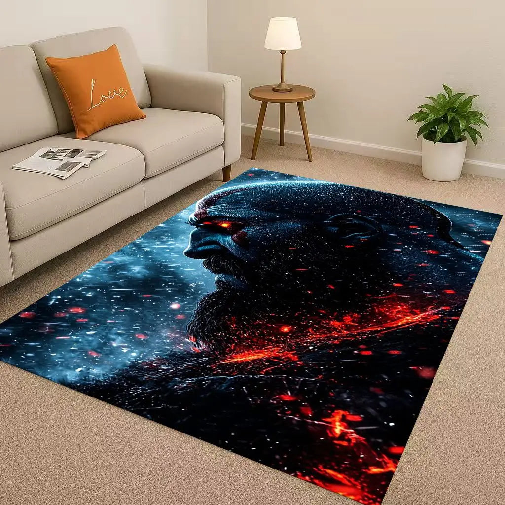 Kratos God of War Game Cartoon Gamer Living Room Non-Slip Area Rug Soft Carpet for Bedroom Playroom Sofa,Easy Clean Home Doormat