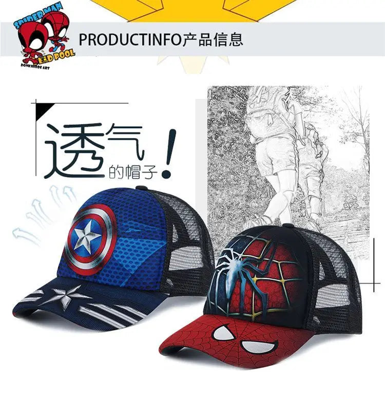 Marvel Avengers Hat Outdoor Sports Baseball Cap Spider-Man Iron Man Cartoon Animation Beach Sun Hat Peaked Hat Children's Gift