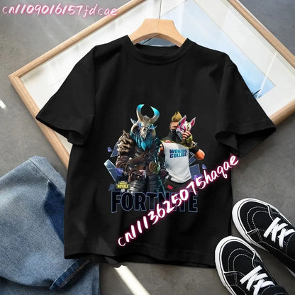Fortnites Kids Black Cotton T Shirt Fortress Night Baby Short Sleeve Tees Shirt Cartoon Boy Girl Summer Clothes Kawaii Tops Gift