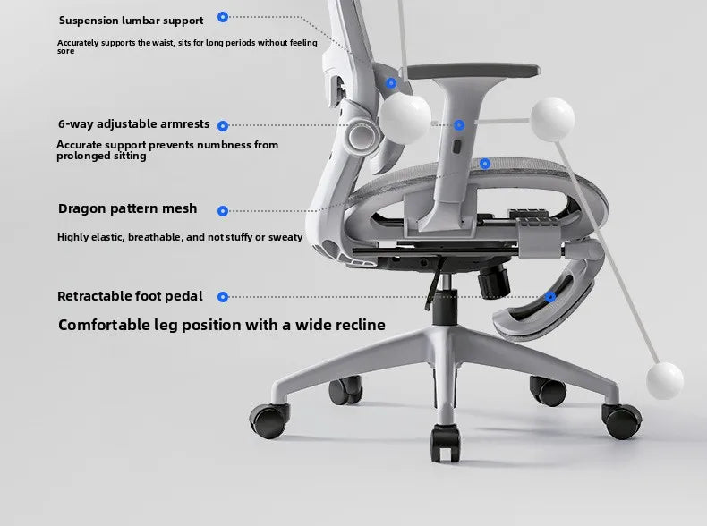 Ergonomic Office Chair Recliner Computer Chair with Adjustable Height, Swivel Gaming Chair, Lumbar Support, Comfortable E-Sports Chair