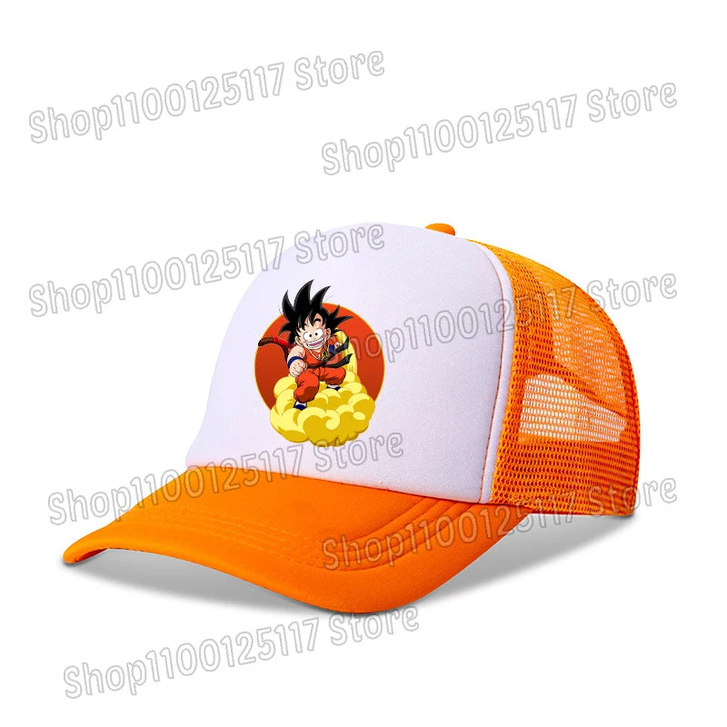 Baseballová čepice Dragon Ball s potiskem z anime, prodyšná čepice s kšiltem, kreslená postavička Goku, letní sportovní čepice typu snapback, síťovaná sluneční čepice, dárek pro děti