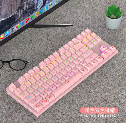 Gamer Mechanical keyboard 87 keys gaming 80% backlit key board ergonomic computer office wired mini pc numpad pink white black