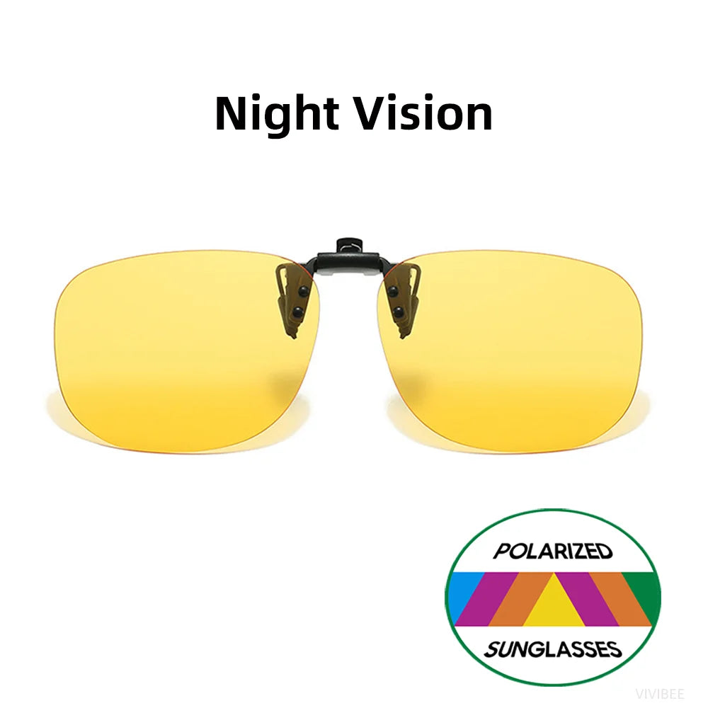 VIVIBEE Flip Up Clip On Sunglasses Fishing Polarized Men 47mm Clips For Eyeglasses Square UV400 Outdoor Driving Shades