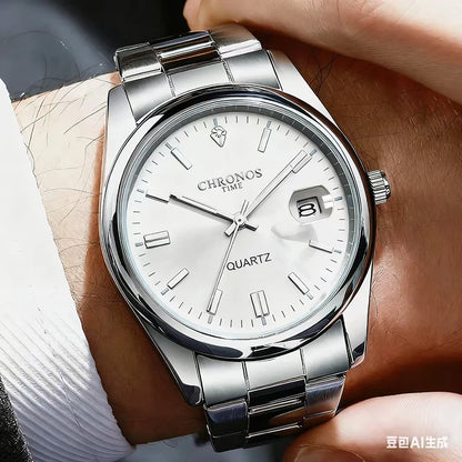 Montre-bracelet pour homme CHRONOS – Marque de luxe, étanche, lumineuse, avec affichage de la date, en acier inoxydable, à mouvement à quartz.