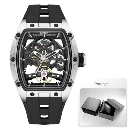 Relógio de pulso automático MEGIR para homem, com bracelete em silicone preto, impermeável, luminoso, desportivo e mecânico, com mostrador tonneau 2242