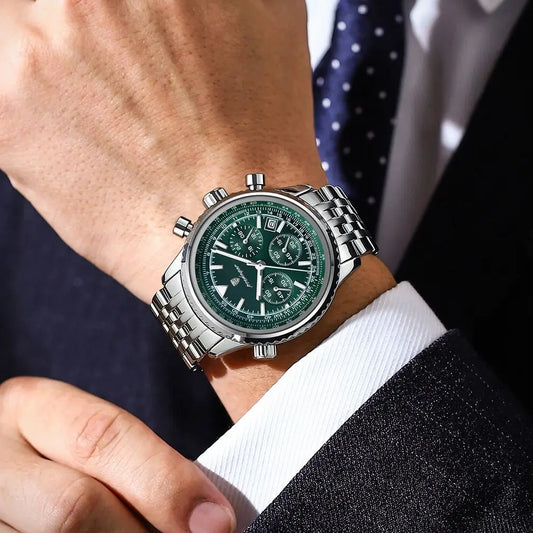 POEDAGAR montres de luxe pour homme Date chronographe en acier inoxydable Sport hommes montre étanche lumineux Quartz militaire montre pour hommes