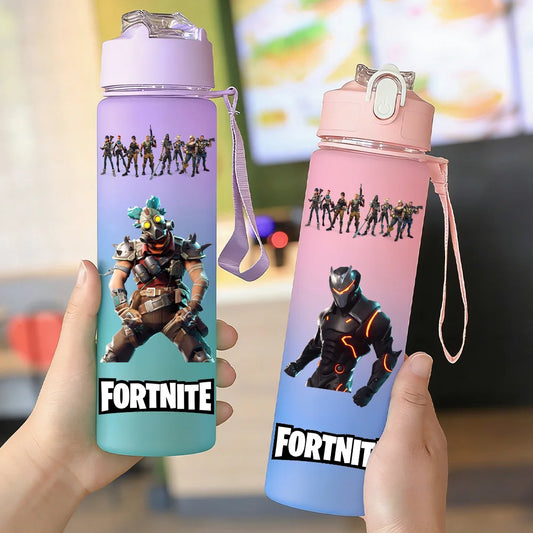 Garrafa de água desportiva Fortnite sem BPA, 750ml, cor em gradiente, resistente, para campismo, caminhadas, escola, presente para pais, casais e estudantes