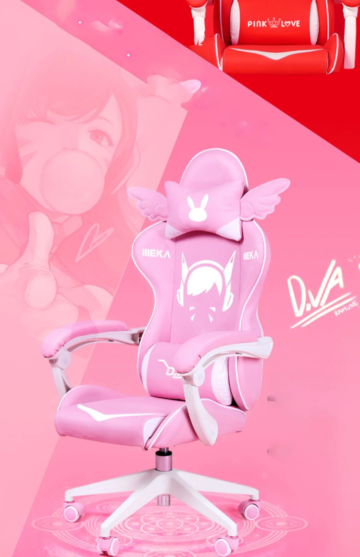 Pink Cartoon Electric Sound Girl Office Chair 360 ° Lift Rotating Home Computer Game Student Learning to Upgrade Latex Cushion