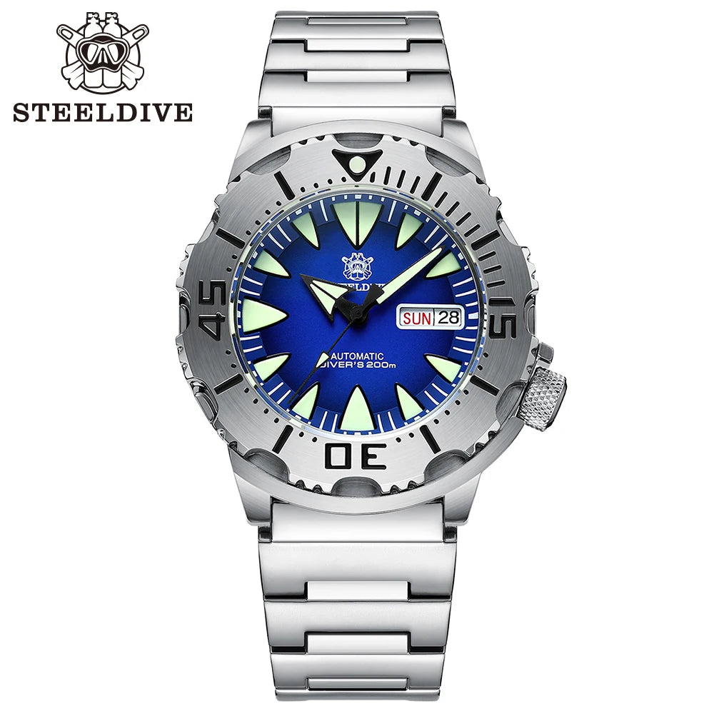 STEELDIVE SD1984 New Arrival 42.2MM M onster 200M Waterproof NH36 Day Function Sapphire Glass Automatic Movement Steel Bracelet