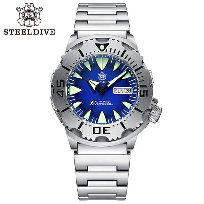 STEELDIVE SD1984 New Arrival 42.2MM M onster 200M Waterproof NH36 Day Function Sapphire Glass Automatic Movement Steel Bracelet