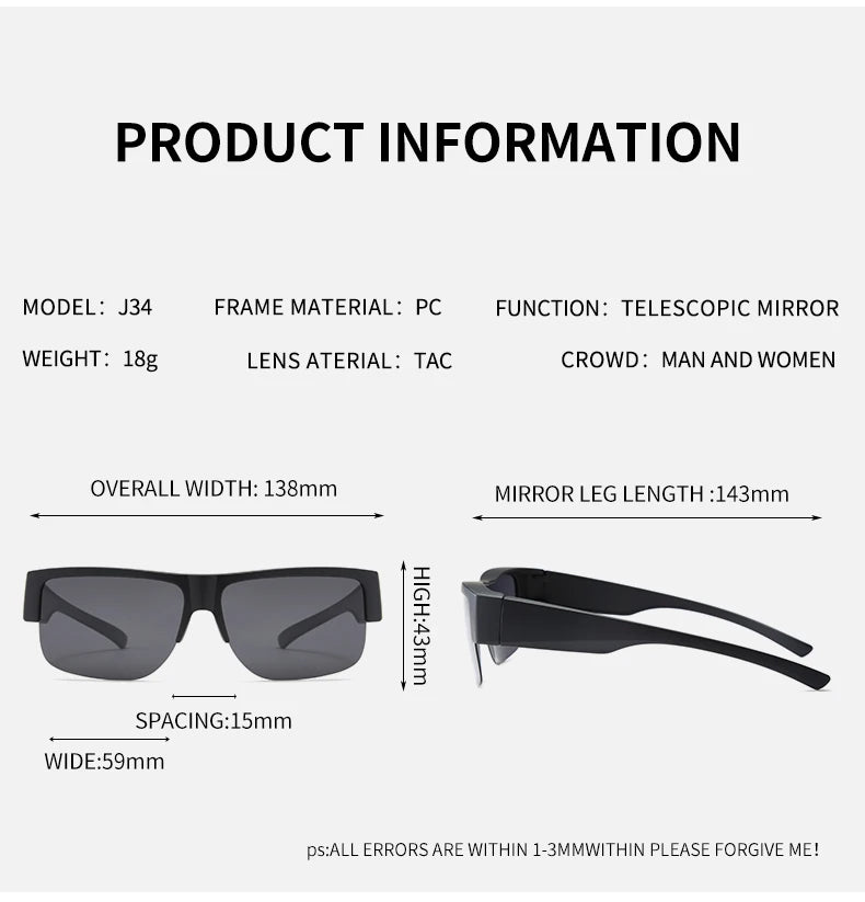 Men For Polarized Sunglasses Myopia Wear Over Prescription Glasses Photochromic Black Lens Half Frame Glasses Vintage Eyewear
