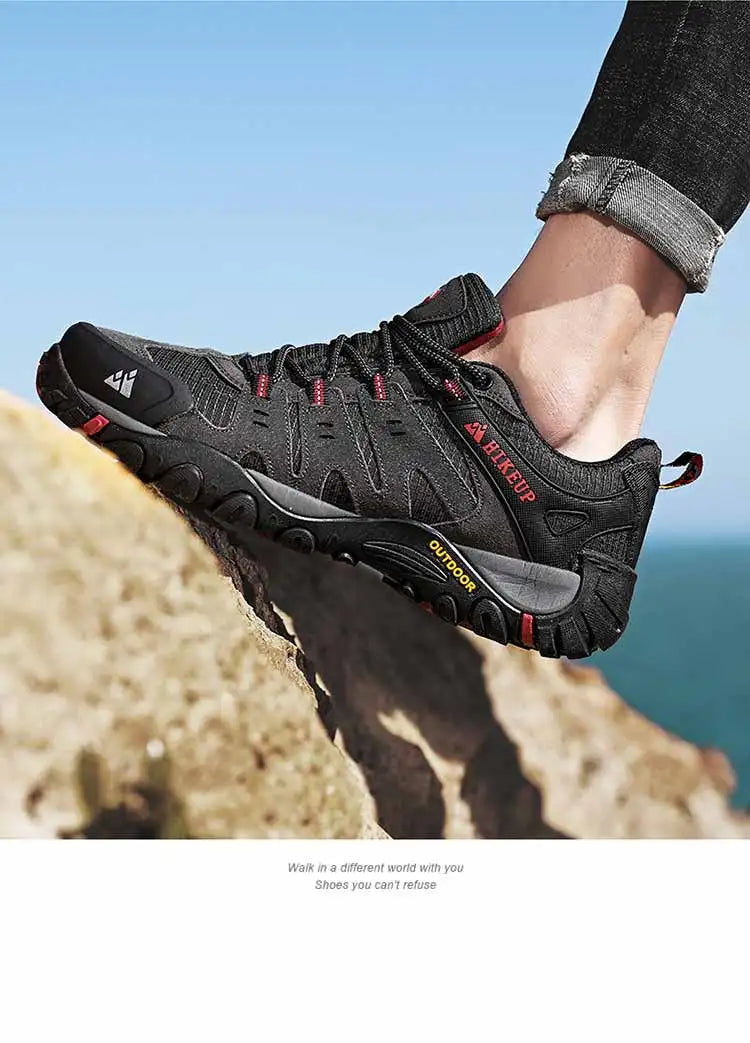 HIKEUP-Chaussures de randonnée en cuir suédé pour homme, baskets d'extérieur résistantes à l'usure, trekking, marche, chasse