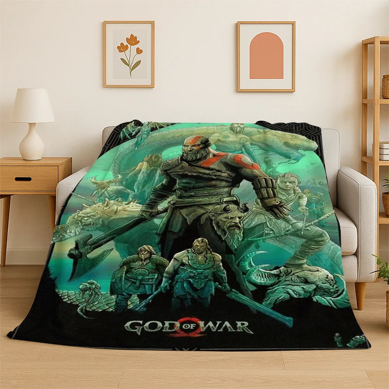 Retro God of War Game Kratos Flannel Blanket Soft Warm Throw Blanket for Bedroom Living Room Bed Travel Camping Picnic Gift