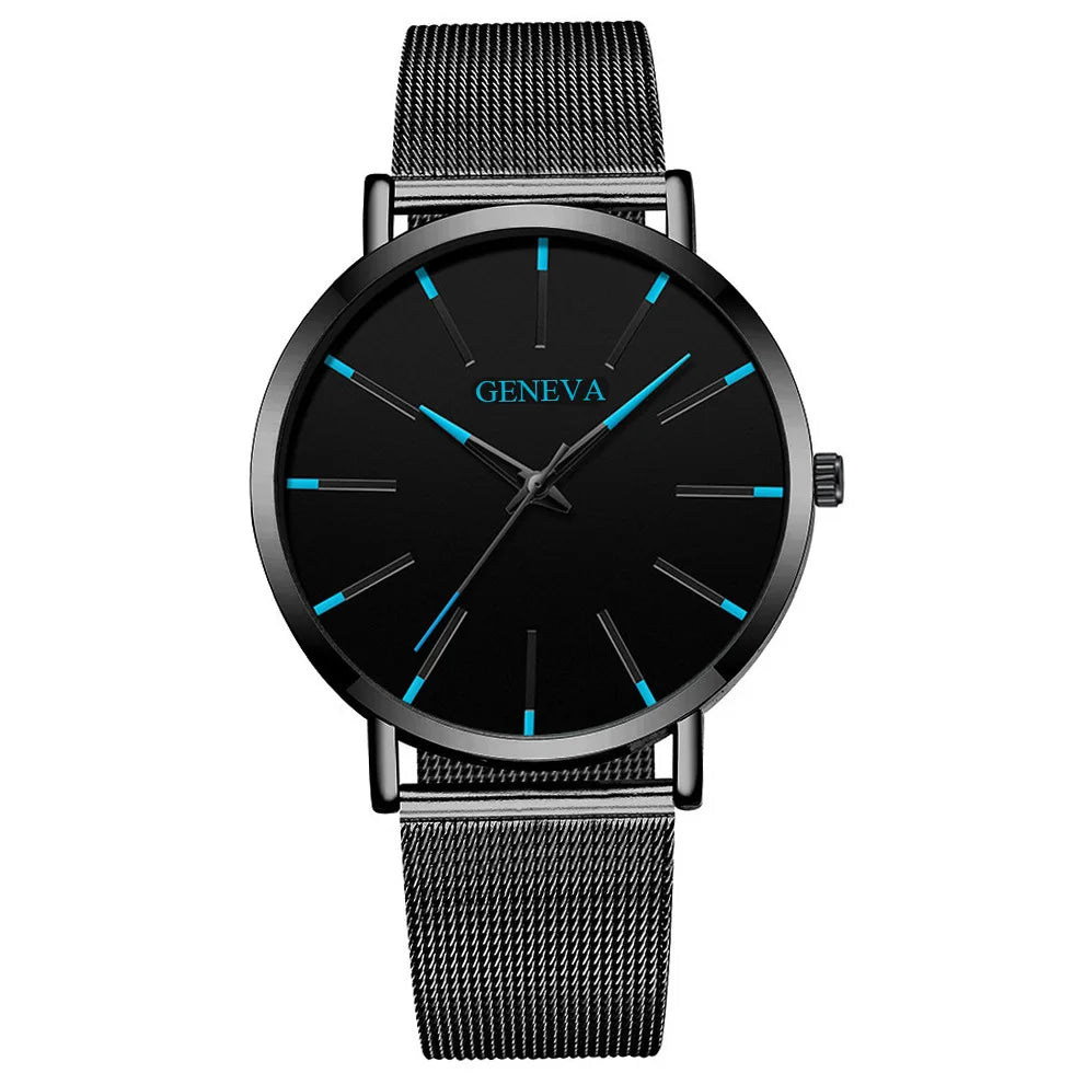 Montre pour homme – Montre à quartz de luxe, style décontracté, fine, bracelet en maille d'acier, étanche, modèle sportif