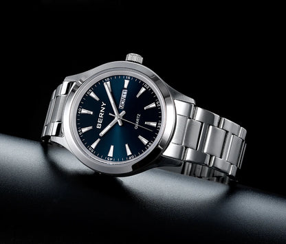 BERNY Men Quartz Watch  Fashion Texture Wristwatch for Men Ultra Thin Men Watch Calendar Luminous Stainless Steel Dress Watches
