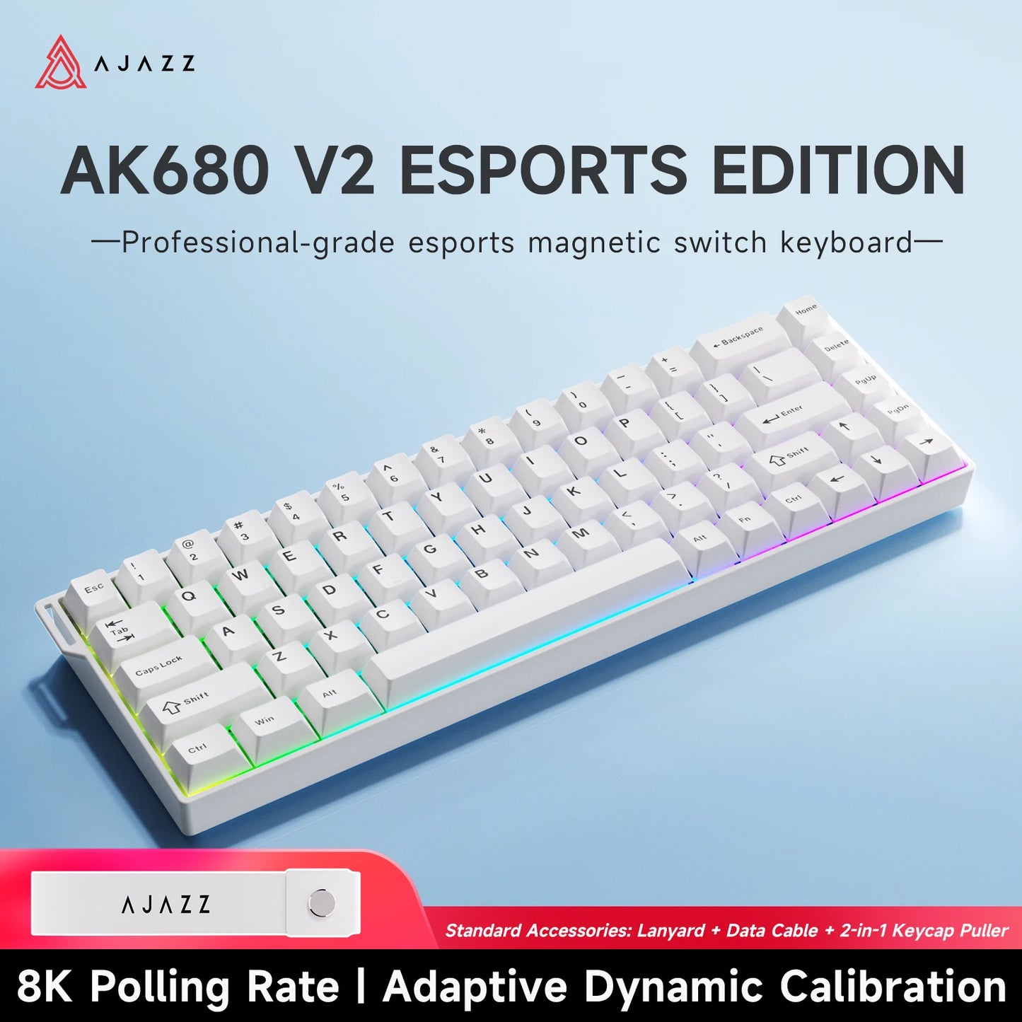 AJAZZ AK680 V2 E-sports Magnetic Switch Keyboard 8K Polling Rate 128K Ultra-high Scan Rate Aluminum Alloy Positioning Plate