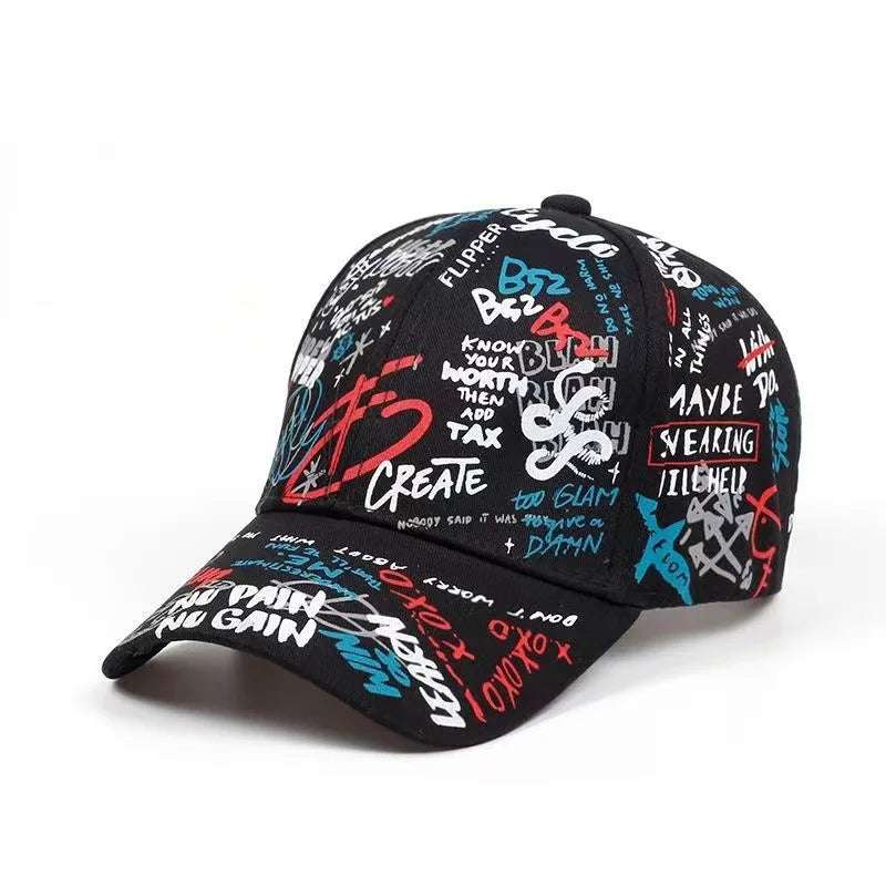 Cappellino da baseball hip-hop con graffiti colorati, cappellino casual con visiera a becco d’anatra stampato per proteggersi dal sole, personalizzabile per uomo e donna