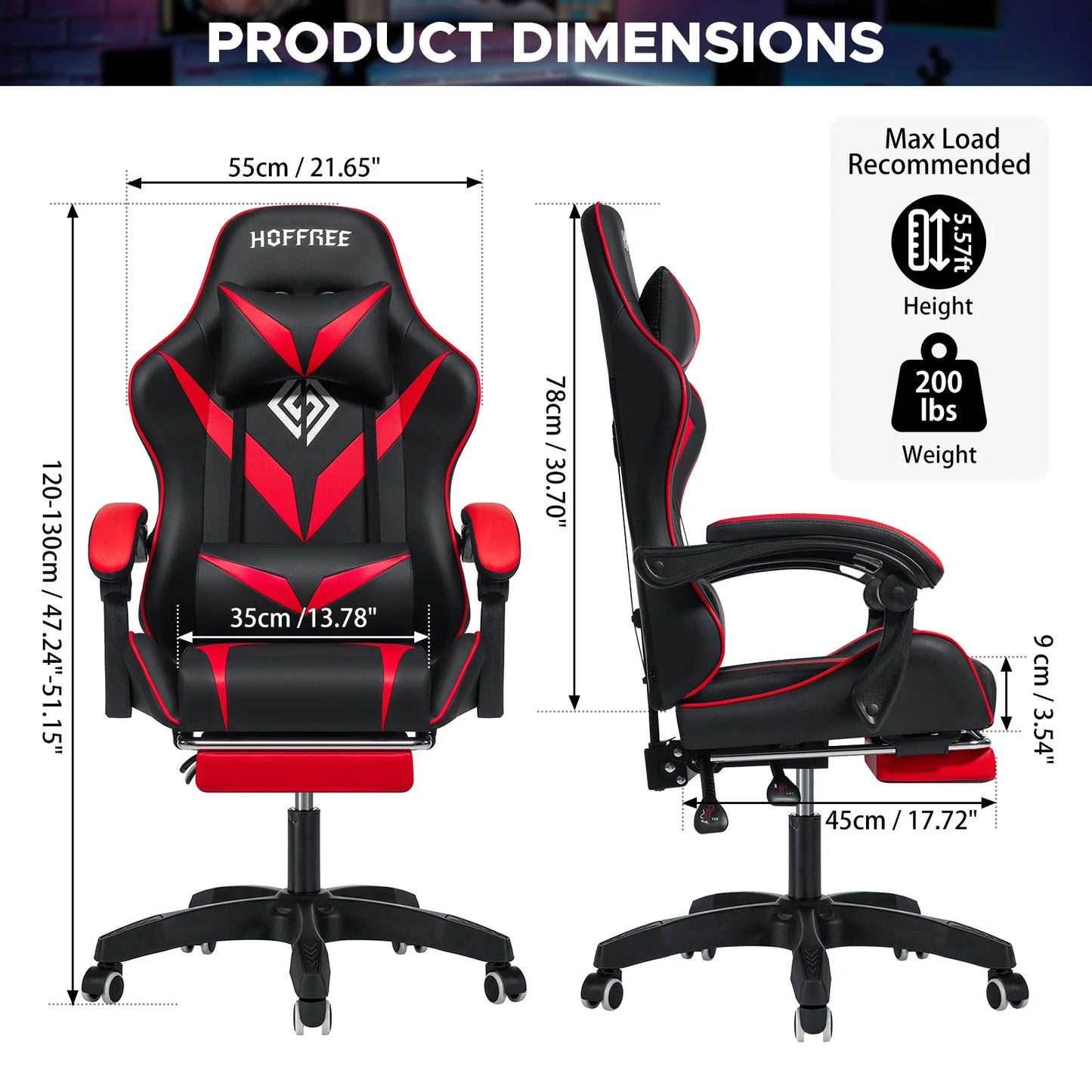 400Lbs Load Ergonomic Gaming Chair with Massage, Footrest, Lumbar Support, Reclining Computer Chair with Adjustable Armrests