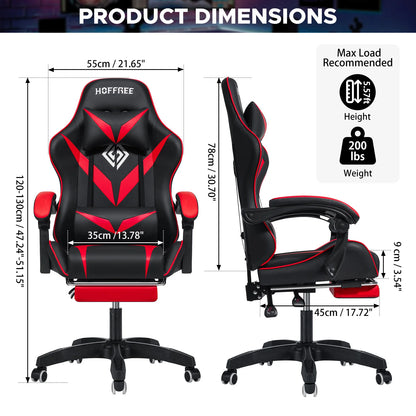 400Lbs Load Ergonomic Gaming Chair with Massage, Footrest, Lumbar Support, Reclining Computer Chair with Adjustable Armrests