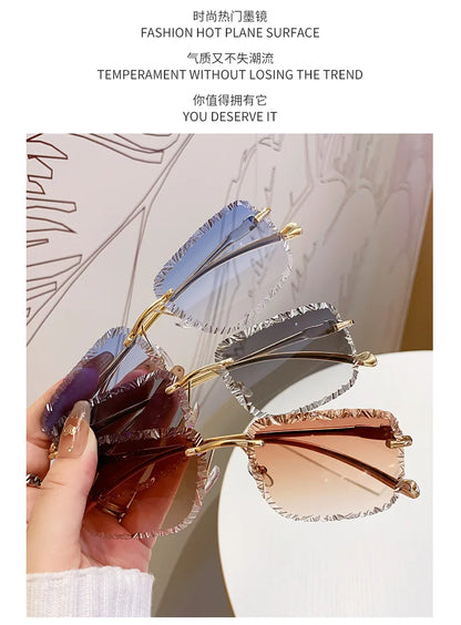 Fashion Broken Diamond Cutting Sunglasses Luxury Rimless Square Sun Glasses Designer Frameless Shades for Outdoor Driving Travel