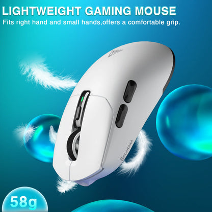 SOLAKAKA SM820 trådlös mus i tre lägen med magnetisk laddningsdocka, RGB, PAW3311, 24000DPI, trådlös makro-gamingmus, ultralätt
