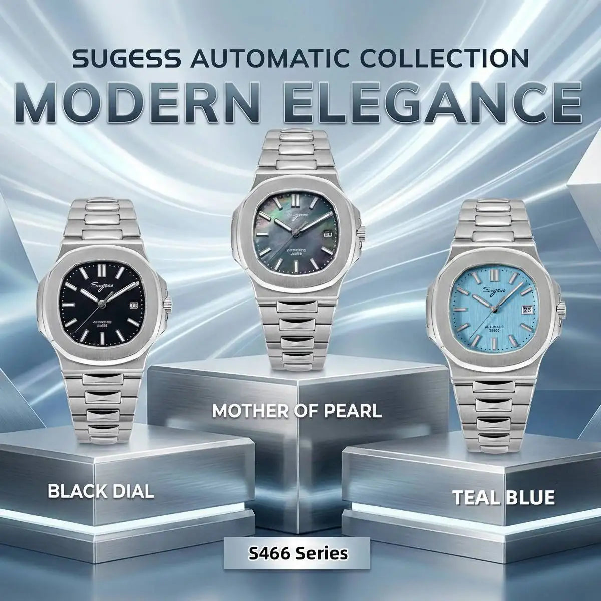 Reloj de hombre Sugess automático mecánico, movimiento Miyota 9015, esfera MOP, luminoso, resistente al agua 5bar, brazalete de lujo S466