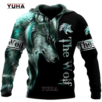 Felpa con cappuccio e felpa da uomo unisex casual autunnale New Wolf Tattoo Vegvisir nero bianco 3D con stampa integrale