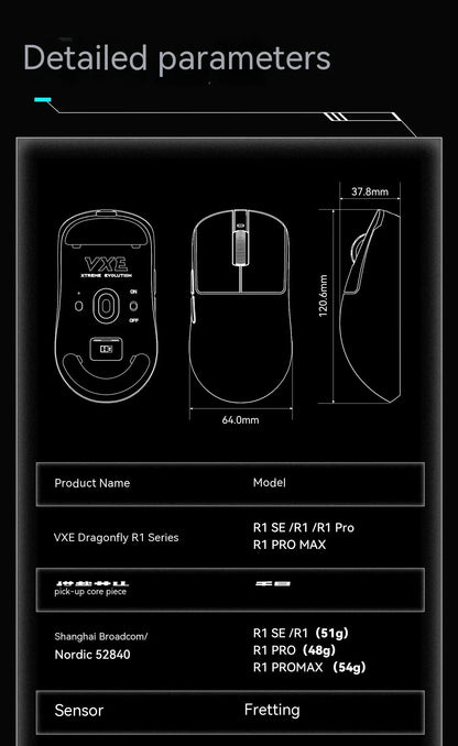 Bezdrátová myš VXE Dragonfly R1 Pro se senzorem Paw3395, Nordic 52840, 2khz, Smart Speed X, nízká latence, kancelářská a herní myš pro PC