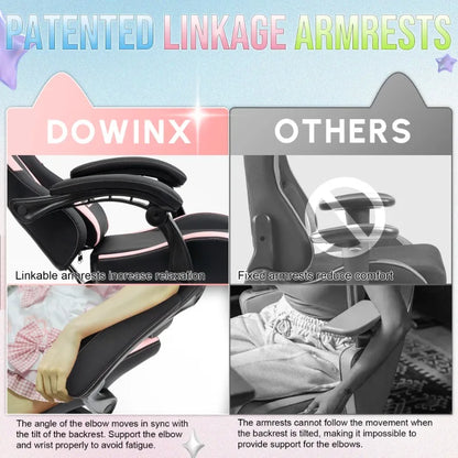 Niedlicher Gaming-Stuhl mit Katzenohren, Fußstütze, pinker Kawaii-Computerstuhl, ergonomischer Gamer-Sitz mit hoher Rückenlehne und Lendenstütze in Katzenpfotenform