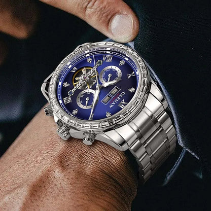Reloj mecánico multifunción GLENAW – Modelo para hombre, estilo ejecutivo y desenfadado, correa de acero inoxidable, resistente al agua, con calendario – Reloj de lujo