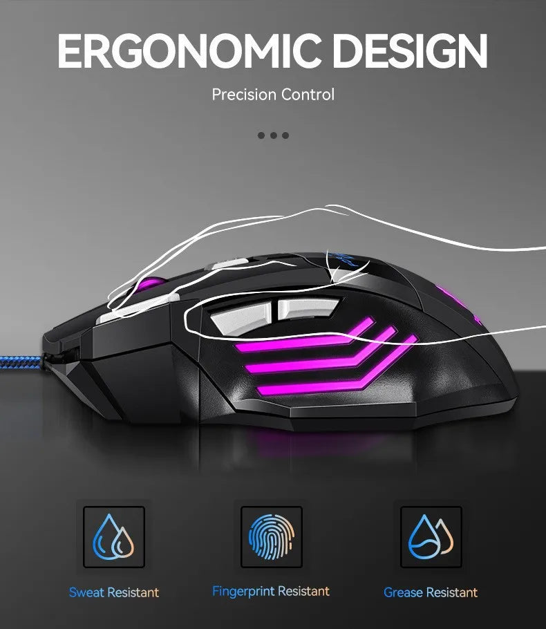 1 mouse da gaming USB Hyperspeed nuovo per PC, retroilluminato RGB, ergonomico, mouse da gaming 7D per eSport, cablato, per laptop e PC gamer