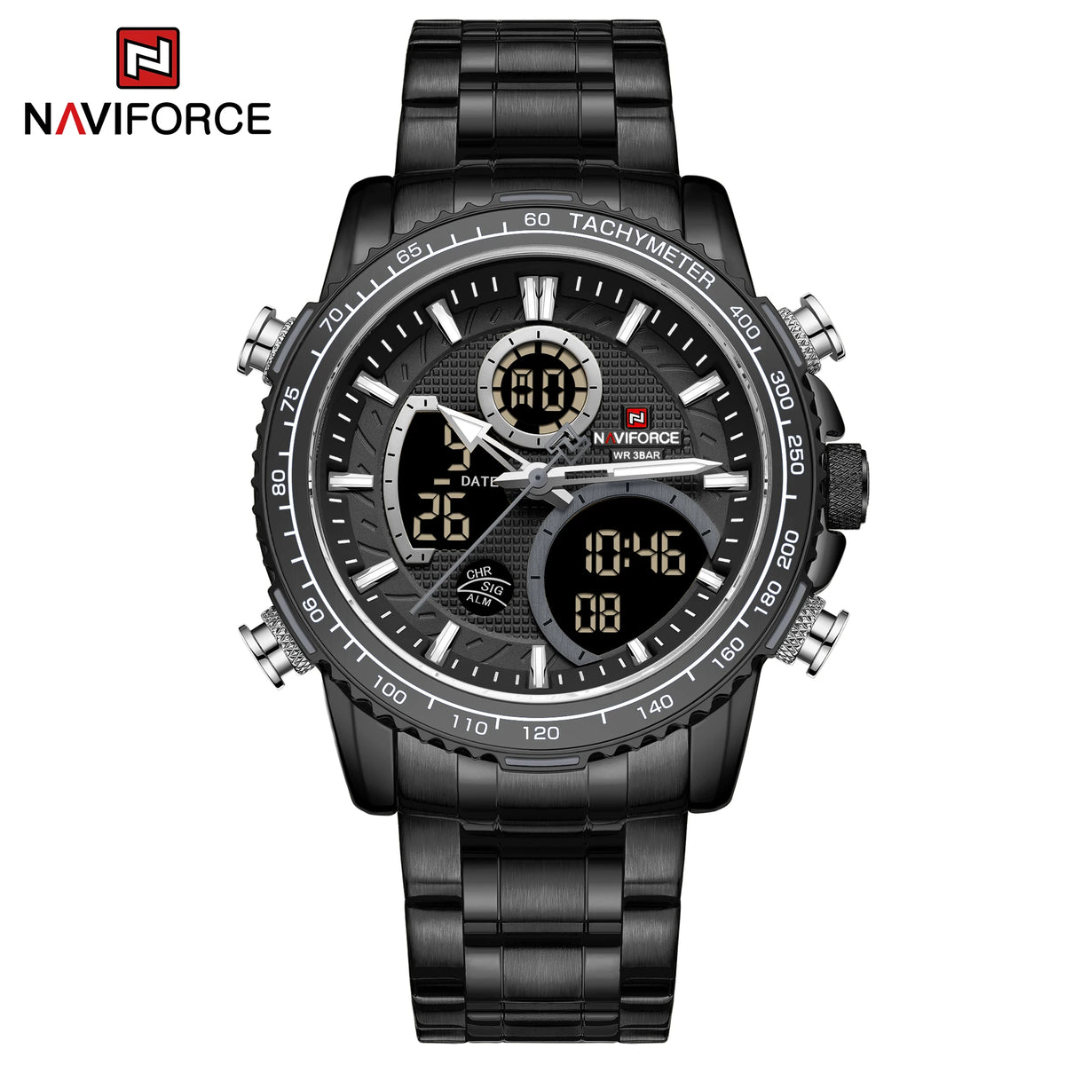NAVIFORCE muški sportski sat – originalni luksuzni ručni sat od nehrđajućeg čelika, vodootporan model u vojničkom stilu s dvostrukim prikazom