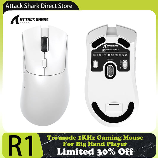 ATTACK SHARK R1 Tri-Mode Gaming Mouse, 18,000 DPI Wireless Gaming Mouse with PixArt PAW3311 Sensor, 59g Ultralight RGB Gaming Mouse for PC, Mac & Laptop