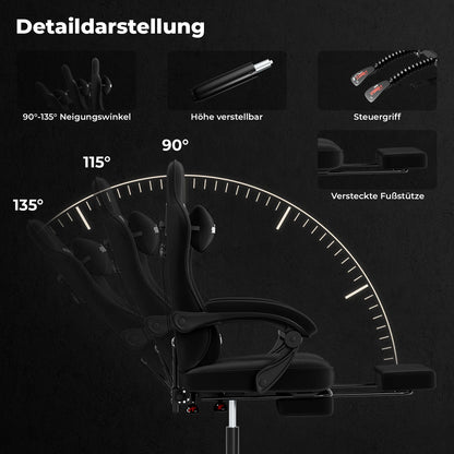 SUKIDA Gaming Chair with Footrest, Ergonomic Racing Style PC Chair with Lumbar Support, Adjustable Office Gaming Chair for Comfort and Work