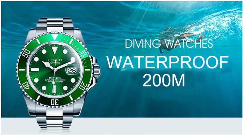 LOREO Original Men Business Watch 20ATM Waterproof Wristwatch Top Brand Casual Sport Seagull Automatic Mechanical Watch Men