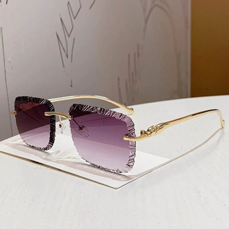Fashion Broken Diamond Cutting Sunglasses Luxury Rimless Square Sun Glasses Designer Frameless Shades for Outdoor Driving Travel