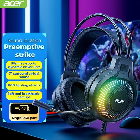 Auricolari gaming cablati RGB con microfono – Cuffie gaming con suono surround a bassa latenza, illuminazione RGB d’effetto, isolamento acustico e vestibilità confortevole