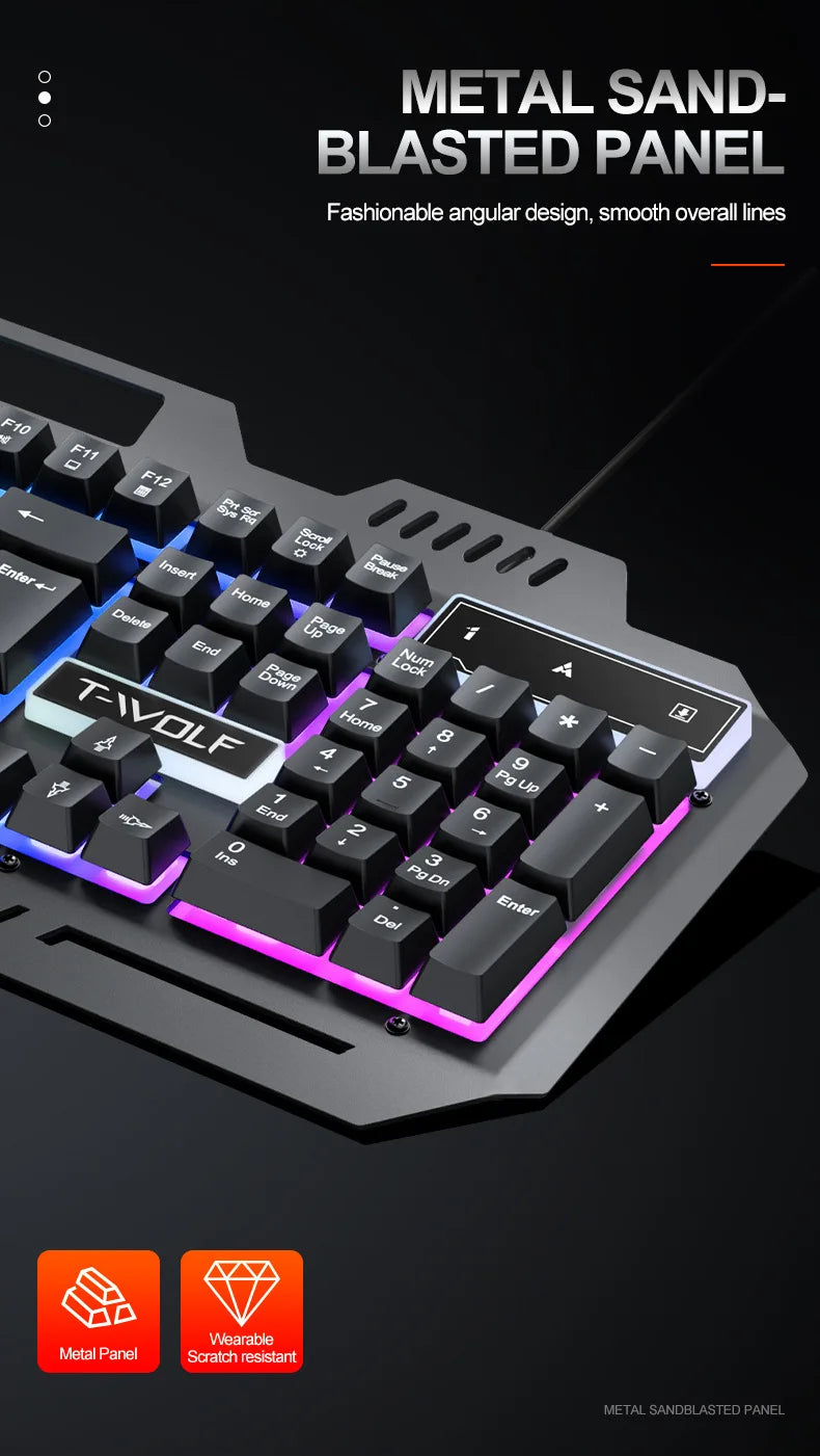 104Keys Gaming Keyboard and Mouse Combo with RGB Backlit,All-Metal Panel Waterproof Light Up,USB Wired Computer Keyboards Gaming