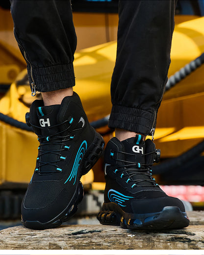 Bottes de sécurité de travail montantes pour hommes, chaussures de protection indestructibles à bout en acier, bouton rotatif, chaussures de travail de sécurité