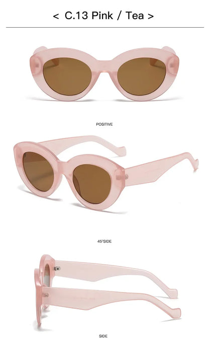 JNPCXI Ins Popular Fashion Oversized Cat Eye Women Sunglasses Green Stripes Retro Shades UV400 Men Trending Oval Sun Glasses