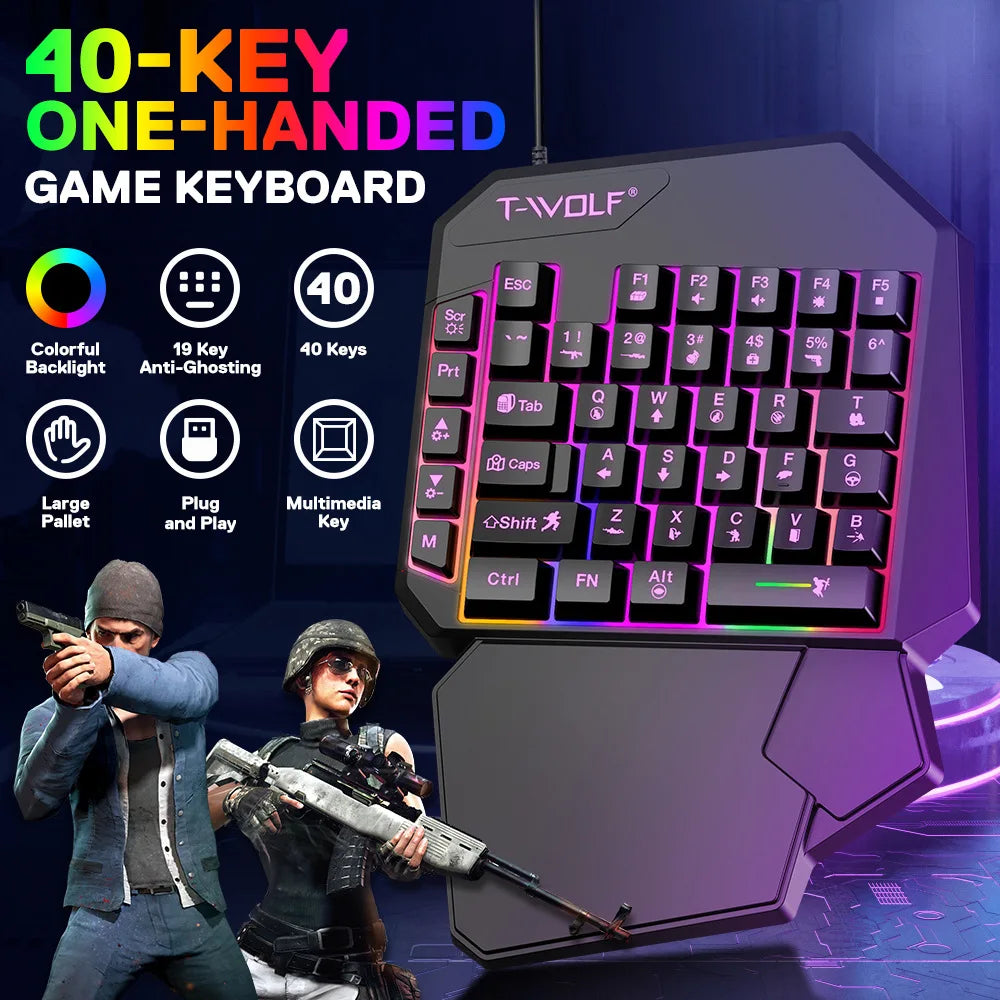 Gamer Kit Mobile Gaming Keyboard Mouse Mobile Games Converter 3 In 1 Combo One Hand Keyboard for PUBG Mobile Games TF900