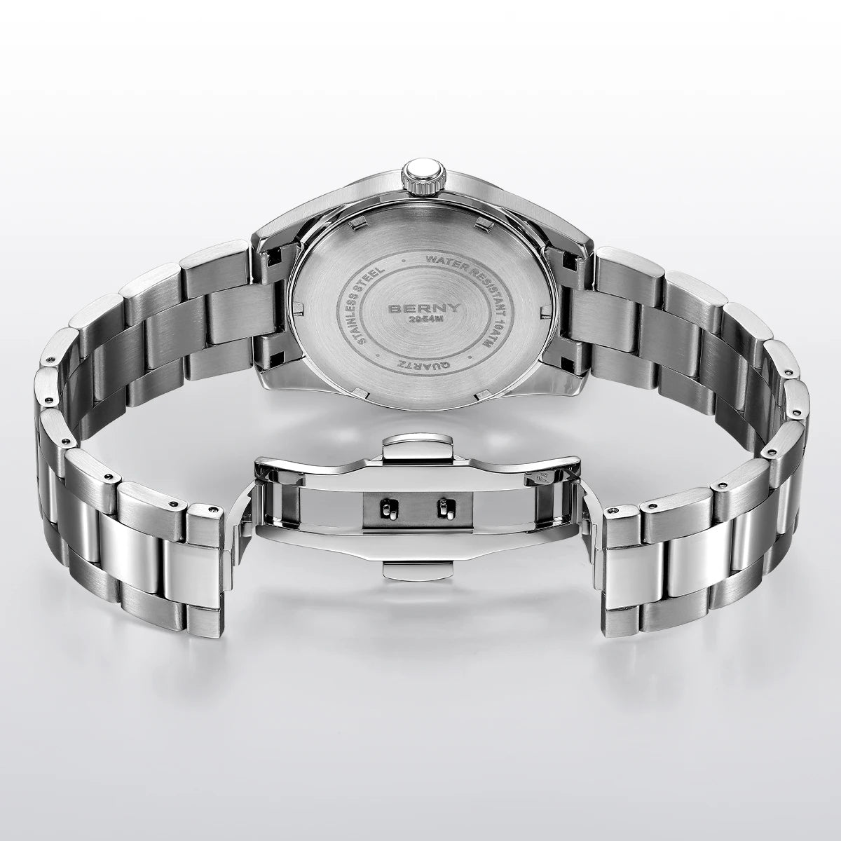 Montre pour homme BERNY – Montre à quartz, verre saphir, aiguilles luminescentes, étanche 10 ATM, entièrement en acier inoxydable – Style élégant et décontracté, idéale pour le quotidien ou les occasions professio